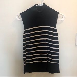 Striped Navy sleeveless turtle neck